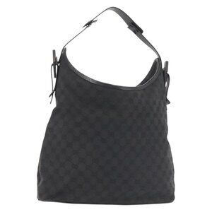 Authentic GUCCI GG Canvas Shoulder Bag Black Silver 106242